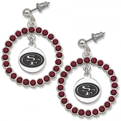 San Francisco 49ers Earrings - Red Crystals & Team Logo