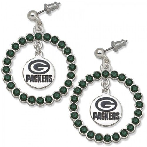 Green Bay Packers Earrings - Green Crystals & Team Logo