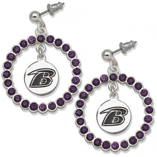 Baltimore Ravens Earrings - Purple Crystals & Team Logo