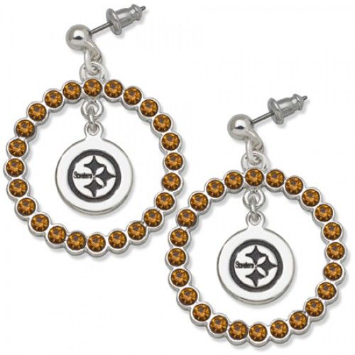 Pittsburgh Steelers Earrings - Orange Crystals & Logo