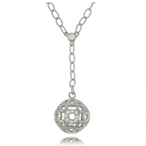 Dramatic Drop Necklace in Sterling Silver with Clear Cz