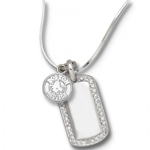 Boston Red Sox Mlb Dog Tag Pendant Logo - Silver & Cz