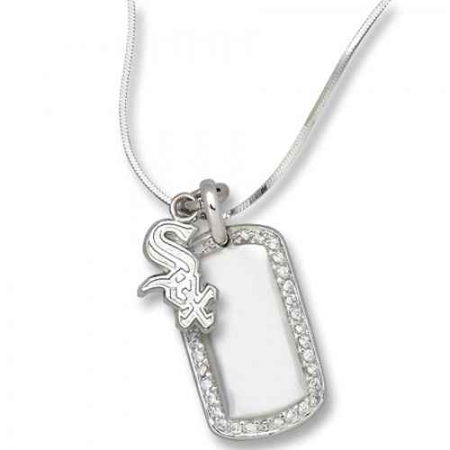 Chicago White Sox Mlb Dog Tag Pendant Logo in Silver Cz