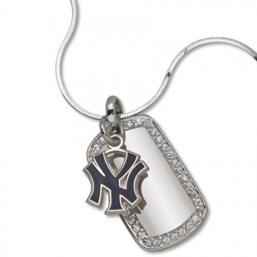 New York Yankees Mlb Dog Tag Pendant Logo - Silver & Cz