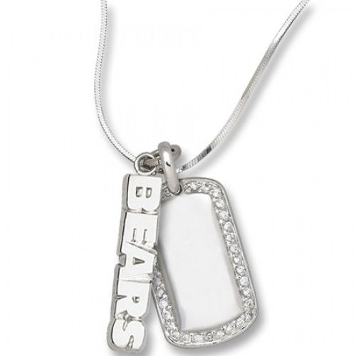 Chicago Bears Nfl Dog Tag Pendant W Logo in Silver & Cz
