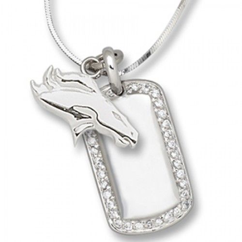 Denver Broncos Nfl Dog Tag Pendant Logo in Silver & Cz