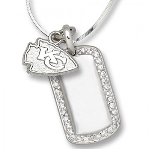 Kansas City Chiefs Nfl Dog Tag Pendant Logo-Silver & Cz