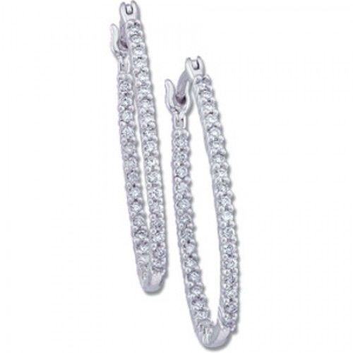 Diamond Earrings - 14k White Gold Hoops  1/4 Cttw