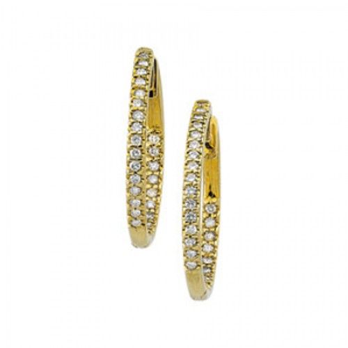 Diamond Earrings - 14k Yellow Gold Hoops  3/4 Cttw