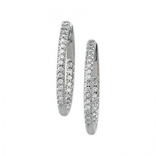 Diamond Earrings - 14k White Gold Hoops  3/4 Cttw