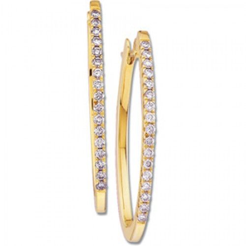 Diamond Earrings - 14k Yellow Gold Hoops 1/2 Cttw