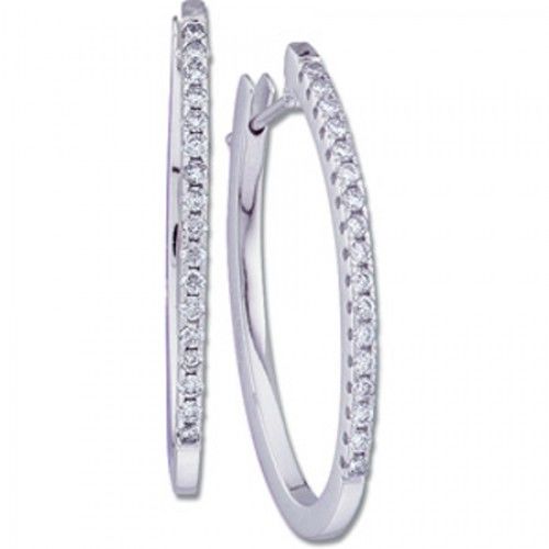14k White Gold Hoop Diamond Earrings - 1/2 Cttw