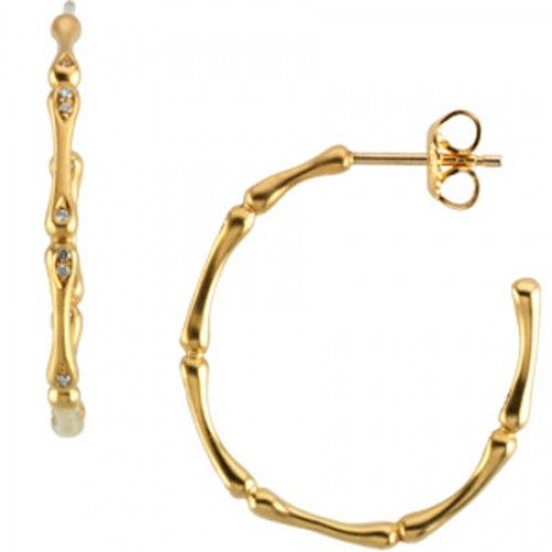 Diamond Earrings - 14k Yellow Gold Hoops  .08 Cttw