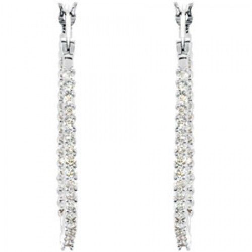 Diamond Earrings -  Platinum Hoops  1 Cttw