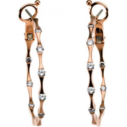 Diamond Earrings - 14k Rose Gold Hoops  1/2 Cttw