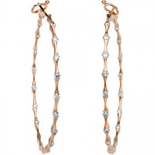 Diamond Earrings - 14k Rose Gold Hoops  1 1/5 Cttw