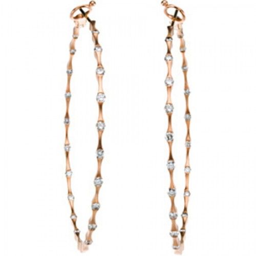 Diamond Earrings - 14k Rose Gold Hoops  1 1/2 Cttw