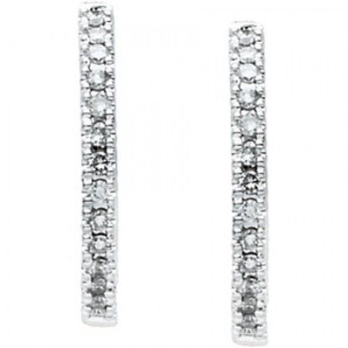 Diamond Earrings - 14k White Gold Hoops  1/6 Cttw