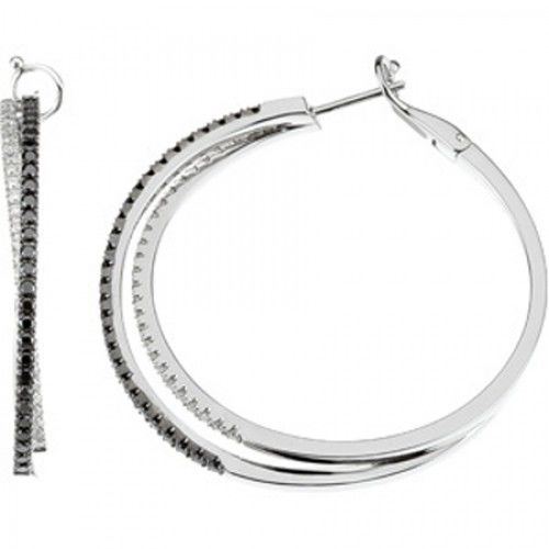 Diamond Earrings - 14k White Gold Hoops  1 1/2 Cttw