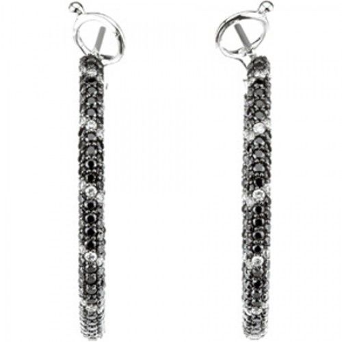 14k White Gold Classy Hoop Diamond Earrings - 2 Cttw