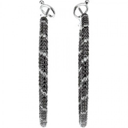 Diamond Earrings - 14k White Gold Hoops  2 3/4 Cttw