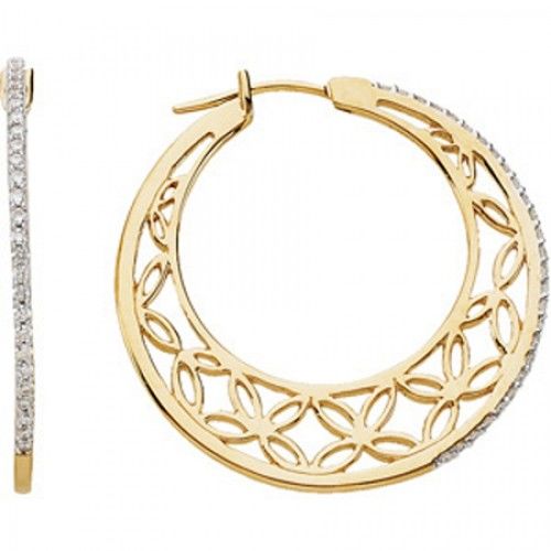 14k Yellow Gold Hoops Diamond Earrings - 1/3 Cttw