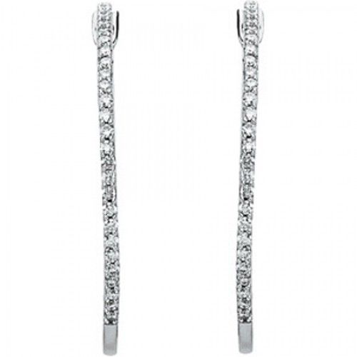 14k White Gold Flower Lined Hoop Diamond Earrings - 1/3 Cttw