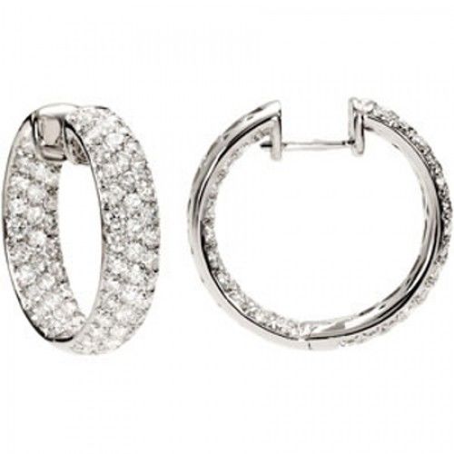 Diamond Earrings - 18k White Gold Hoops  4 Cttw