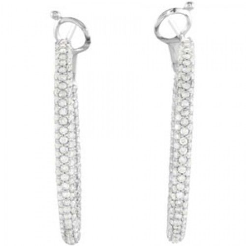 Diamond Earrings - 14k White Gold Hoops 2 Cttw