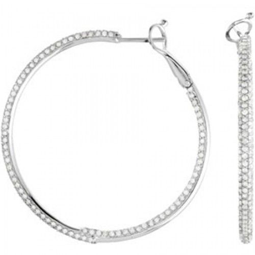 Diamond Earrings - 14k White Gold Hoops  2 7/8 Cttw