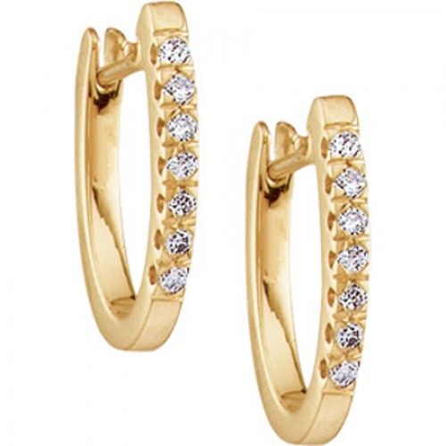 Diamond Earrings - 14k Yellow Gold Hoops  1/5 Cttw