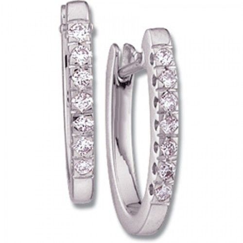 Diamond Earrings - 14k White Gold Hoops  1/5 Cttw