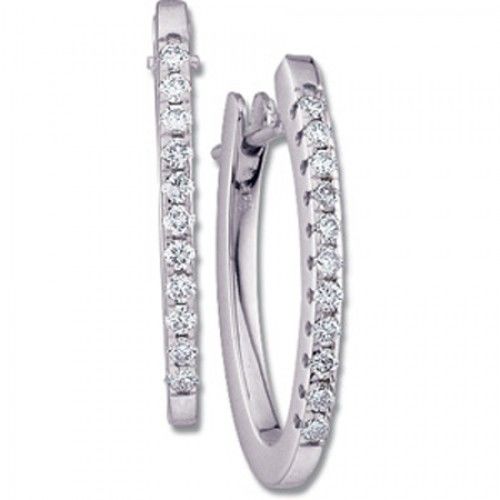 14k White Gold Classy Hoop Diamond Earrings - 1/3 Cttw
