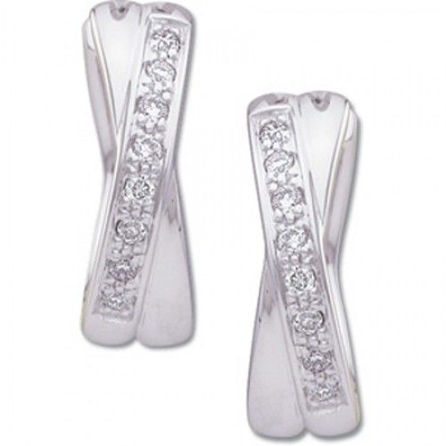 Diamond Earrings - 14k White Gold Hoops 1/6 Cttw