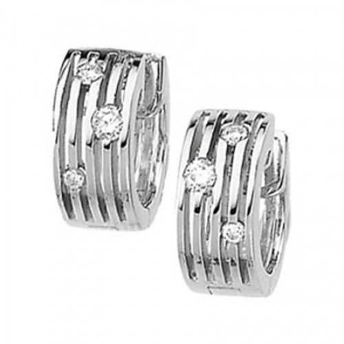 Diamond Earrings - 14k White Gold Hoops 1/5 Cttw