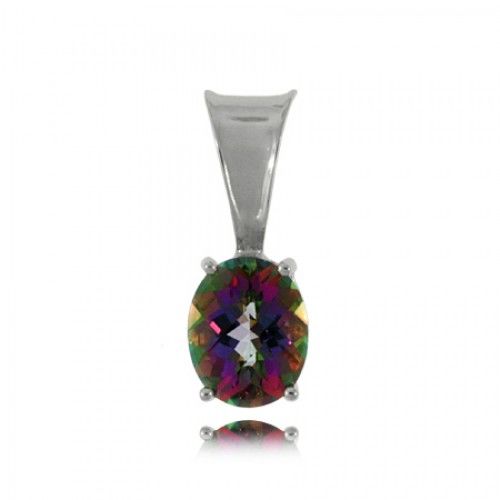 Mystic Fire Topaz Pendant in Sterling Silver Small Oval