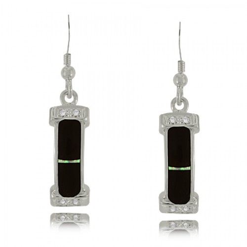 Black Onyx Earrings W/ Opal in Sterling Silver Dangles