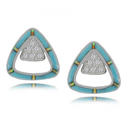 Turquoise Earrings in Sterling Silver Studs - Opal & Cz