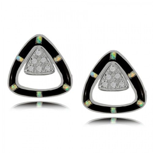 Black Onyx Earrings in Sterling Silver - Triangle Studs