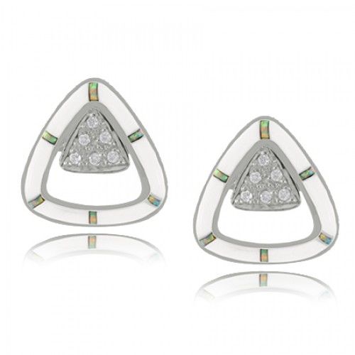 Triangle Moonstone Earrings Opal Sterling Silver Studs