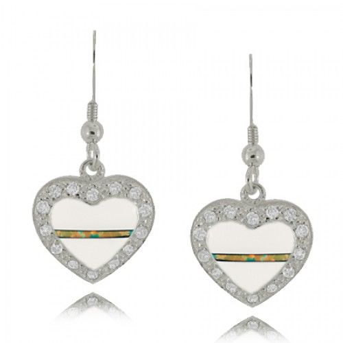 Heart Earring Dangles Moonstone & Opal Sterling Silver