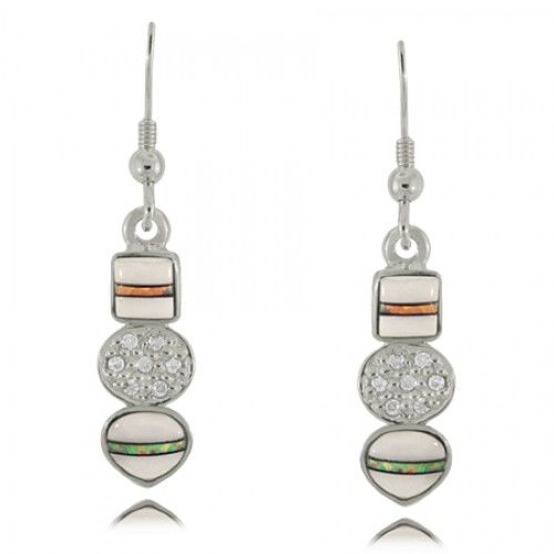Moonstone Earrings - Opal & Clear Cz in Sterling Silver