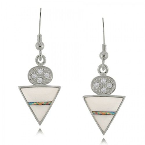 Triangle Moonstone Earrings Sterling Silver - Opal & Cz