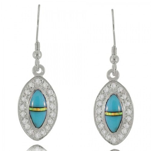 Turquoise Earring Dangles - 925 Silver W/ Opal and Cz