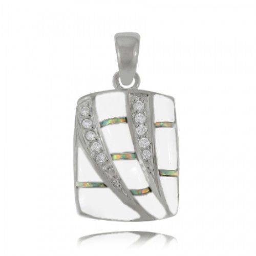 Curved Moonstone Pendant in Sterling Silver - Cz & Opal