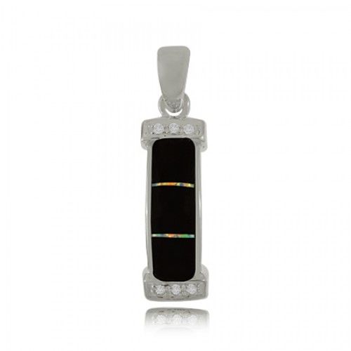 Black Onyx Pendant in Sterling Silver - 3 Stone Drop