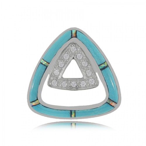 Turquoise Pendant in Sterling Silver with Cz Center New