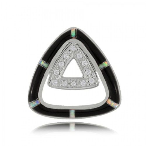 Triangle Onyx Pendant Sterling Silver Cz Mini Triangle
