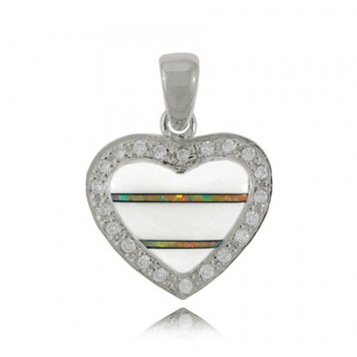 Moonstone Heart Pendant in Sterling Silver - Opal & Cz