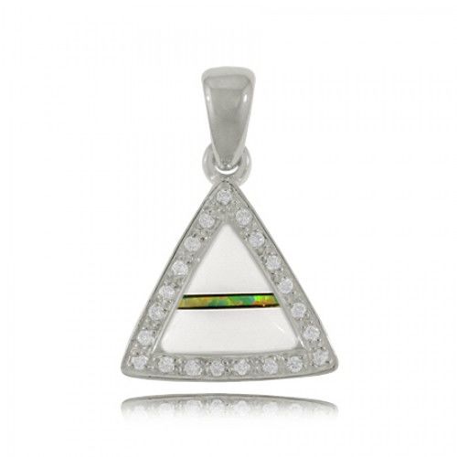 Triangle Moonstone Pendant W/ Cz Frame Sterling Silver